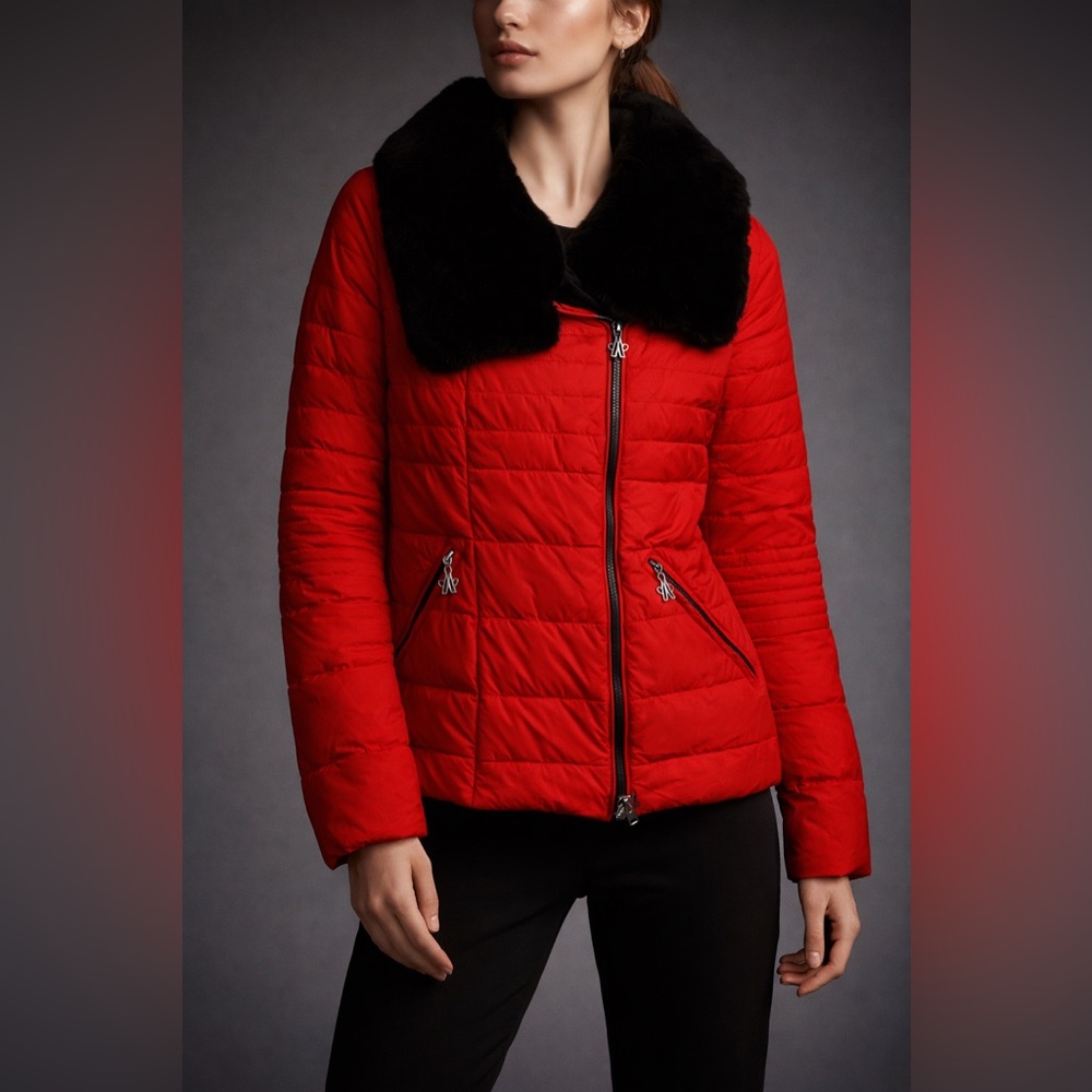 Moncler Scarlet Puffer with Ebony Collar